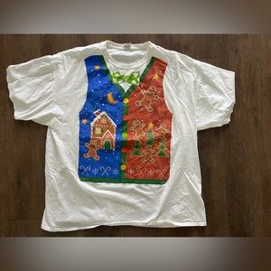 Size 3X Christmas Tshirt.  White Tshirt with Christmas vest screen printed on.
